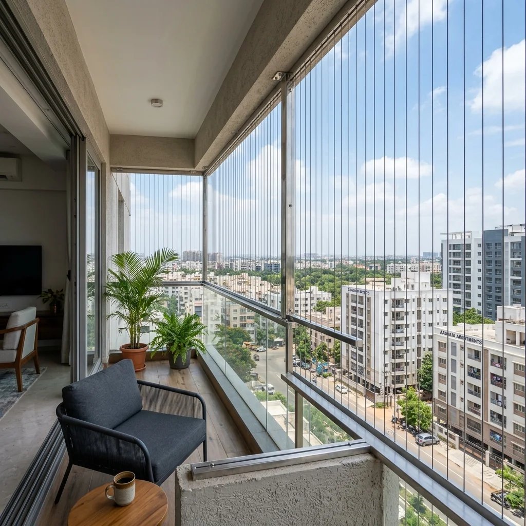 Renu Invisible Grills installed on a balcony